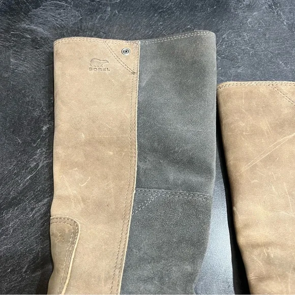 Sorel slimpack Tall Boots TanGrey two tone oiled leather waterproof Wm 9 - Picture 4 of 4